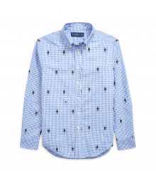 Ralph Lauren Blue Check Bear Gingham Cotton L/S Shirt